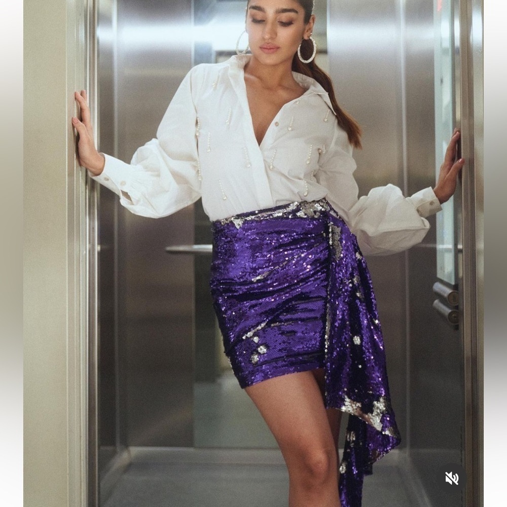 House of CB Katya Purple Sequin Draped Mini Skirt - Picture 9 of 16